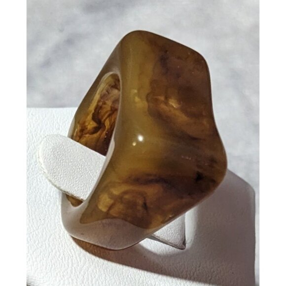Brown Mottled Abstract Chunky Fashion Ring Size 5 3/4 - Picture 9 of 14